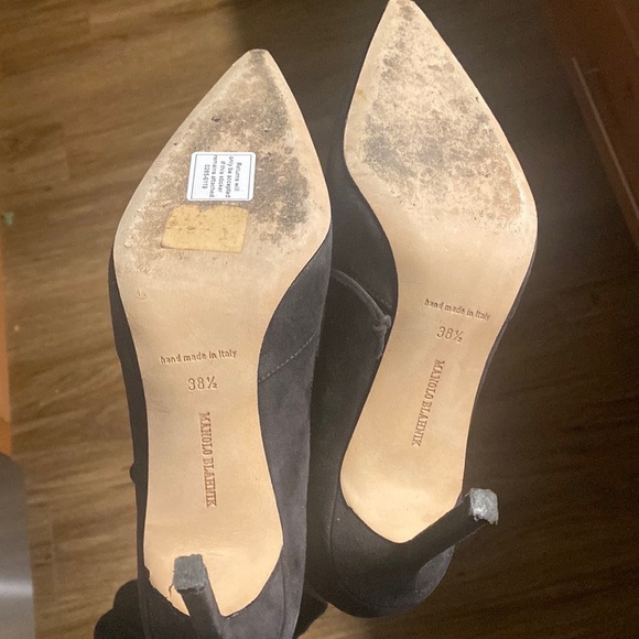 MANOLO BLAHNIK ASAKI BROWN SUEDE DOUBLE TIE point toe PUMPS 38.5 office formal - Picture 4 of 7